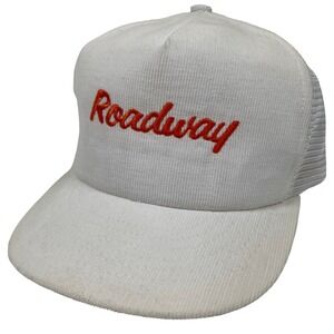 Vintage Roadway Corduroy Trucker Hat White Embroidered Logo Swingster USA‎ Made